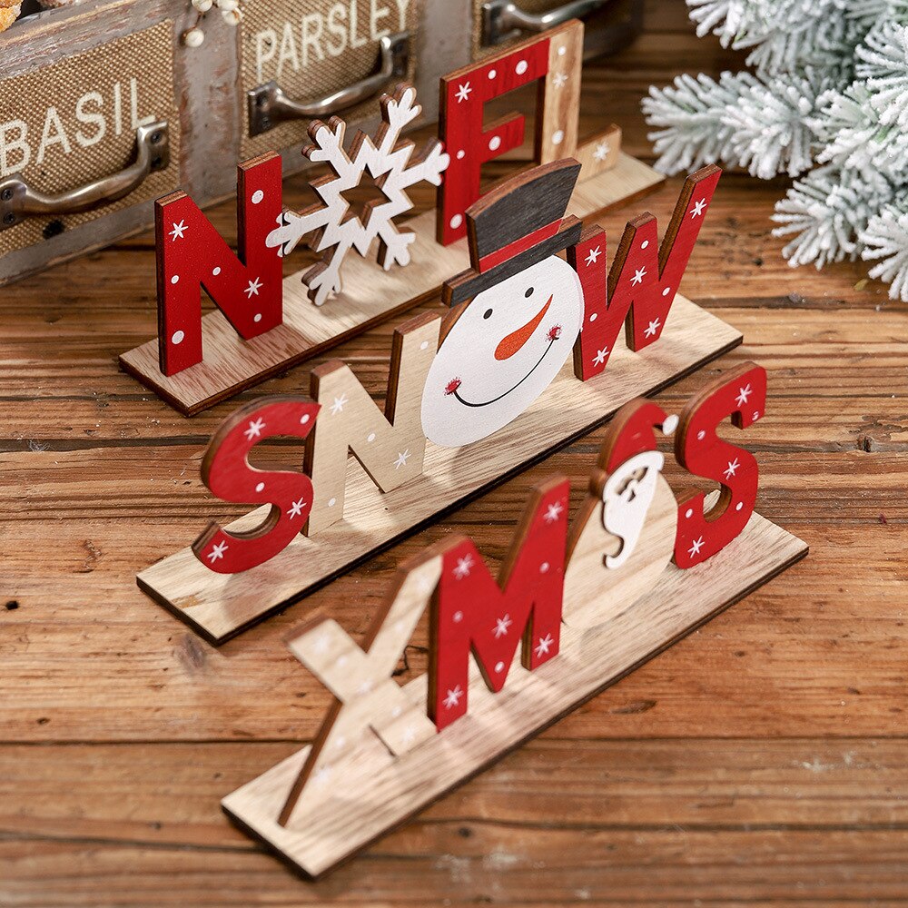 nueva letras de madera decoraciones de Navidad de piezas de madera DIY adornos tres dimensiones ronda casera de la Mesa