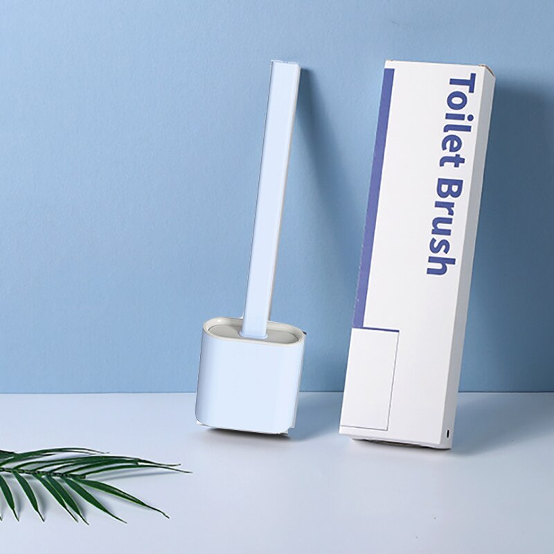 Wc rengjøring silikon flex toalettbørste med holder bad veggmontert gummihode silikon toalettbørste flat wc rensebørste: Blå med eske