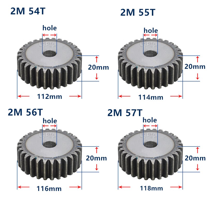 1pc 2Mod 42T 43T 44T 45T 46T 47T 48T 49T 50T 51T 52T-57T 45# Steel Metal Spur Gear 2 Module Moter Gear Wheel 42 Teeth-57 Teeth