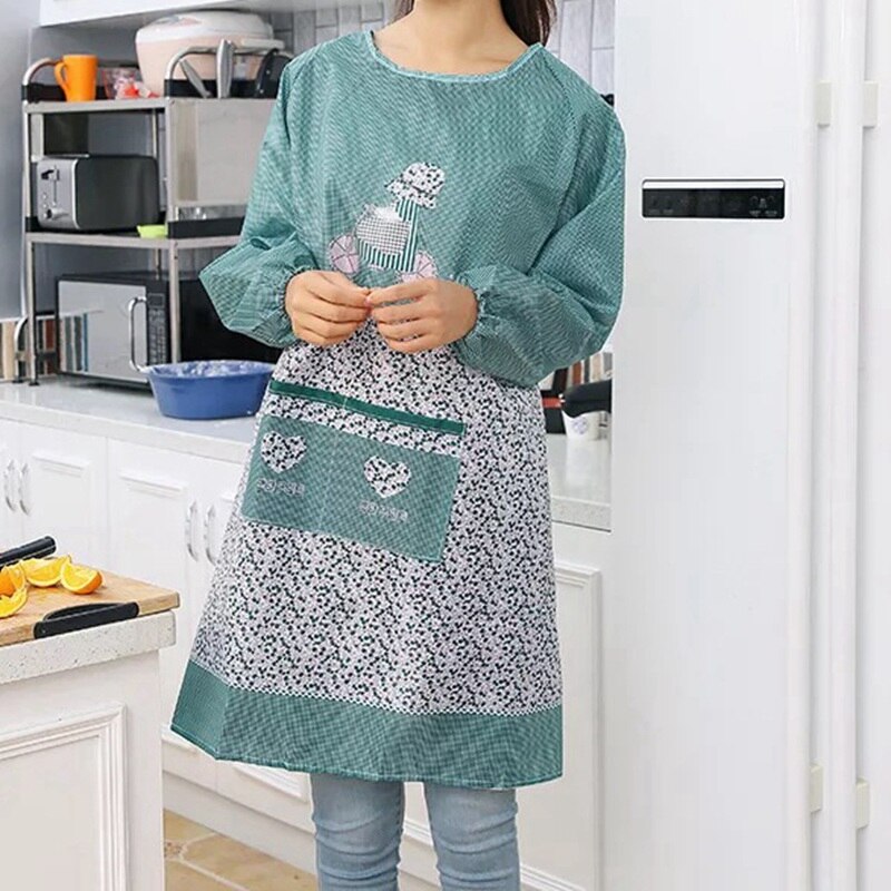 Køkken forklæde til kvinde madlavning bagning restaurant forklæde rengøringsværktøj til hjemmet langærmet forklæder hagesmæk køkken: Grøn