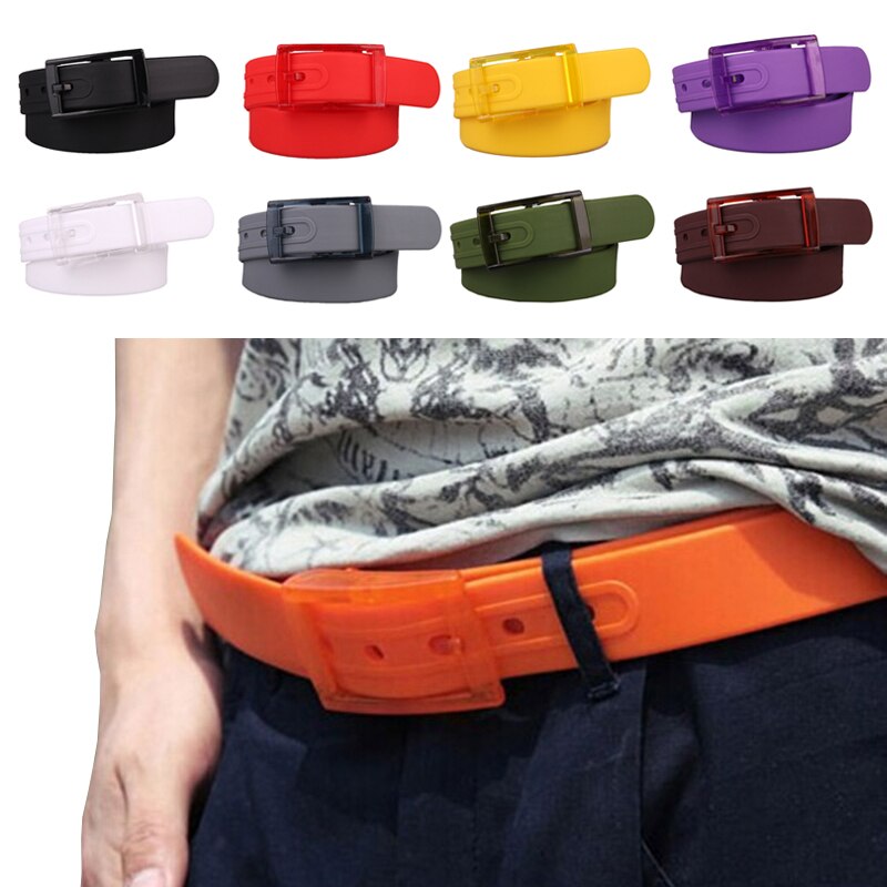 Candy Colors Jelly Rubber Plastic Buckle Belts Adjustable Unisex Women Men Silicone Belt Student Jeans Pants Straps Wristband