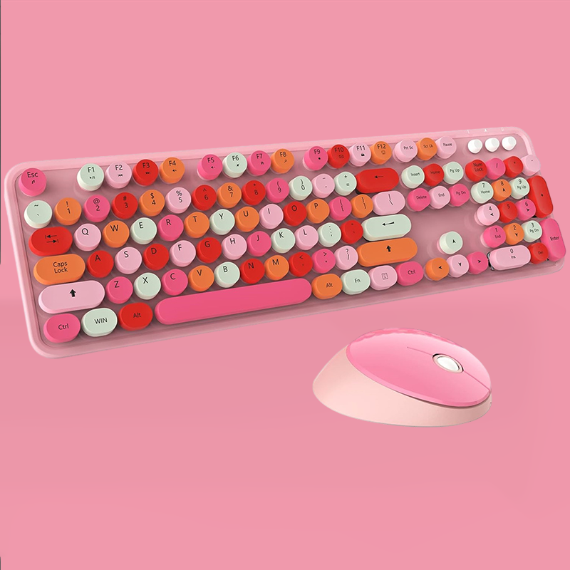 Trådløst usb-tastatur og mus med runde smakebit, ergonomisk sett med tastatur og mus i full størrelse til mac vinduer-bærbar pc: Tinn / Svart bryter