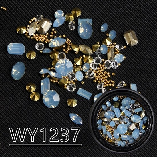 ELESSICAL Mixed Shape Opal Nail Resin Rhinestones Gems 3D Tip Drill Copper Nail Charm Beads Studs Manicure Nails Art Decorations: WY1237