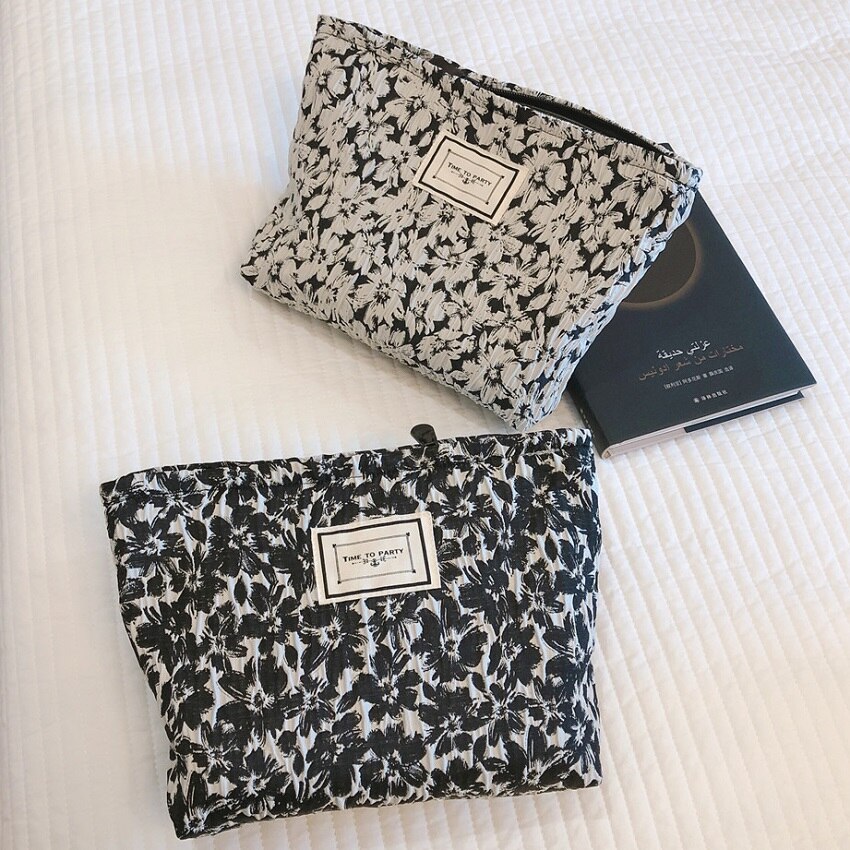 Estuche de tela de algodón con estampado Floral para mujer y niña, neceser grande de almacenamiento para cosméticos, organizador de maquillaje, neceser de viaje, 1 unidad,organizador brochas maquillaje ,estuche lápices
