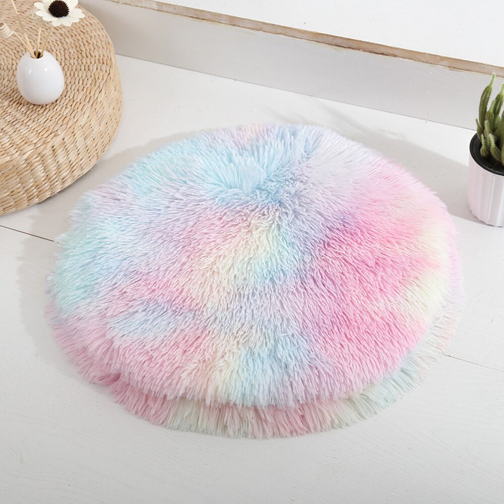 Ronde Pluche Hond Bed Huis Hond Mat Winter Warme Slaapzak Katten Nest Zachte Lange Pluche Hond Mand Huisdier Kussen Draagbare huisdieren Benodigdheden: Rainbow / S 40cm