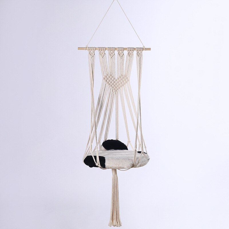 Large Macrame Cat Hammock Handwoven Tapestry Hanging Swing Cat Dog Bed Basket Home Bedroom Decoration Wall Hanging Without Mat