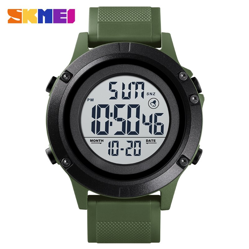 Skmei herr digital klocka 2 tid vattentät sport armbandsur herr date week väckarklocka elektronisk herrklocka montre homme 1508: Grönvit