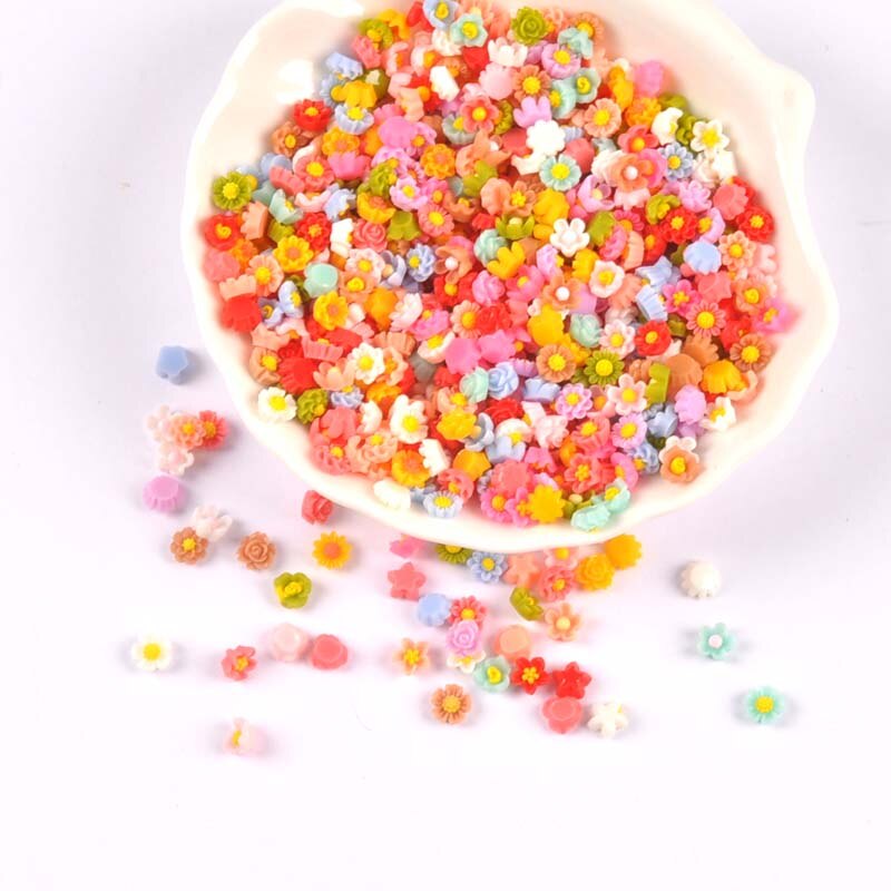 100 Stuks 6Mm Gemengde Mini Plaksteen Hars Bloem Cabochons Versieringen Scrapbooking Craft Diy Nail Decoratie Cp3149