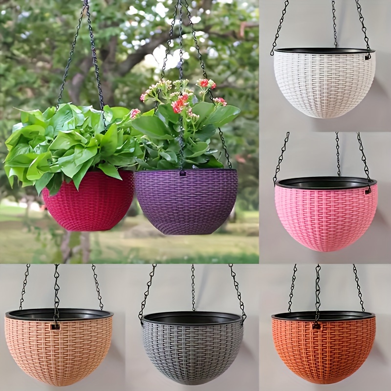 De 1 maceta de plástico tejida de ratán colgante, cesta de macetero colgante de estilo europeo, maceta grande de resina colgante para orquídeas de interior