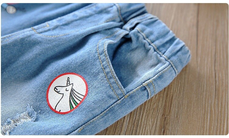 Vidmid børn jeans piger bukser revet denim bukser bukser piger tegneserie huller sweatpants børn jeans bukser tøj 4116 08