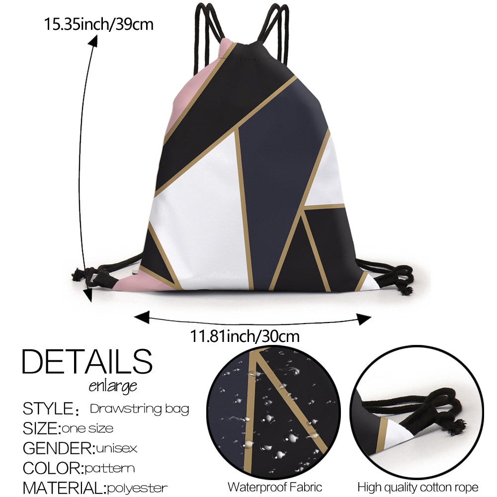 Deanfun Drawstring Bag Marbling Geometric Pattern Sports Bag Women Beach Bag 60337