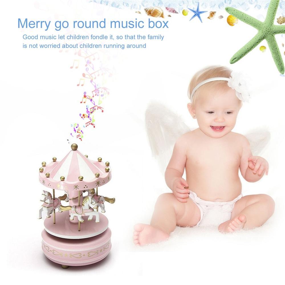 Caja de música con de carrusel para niños, de cumpleaños y bodas, caja Musical de madera Merry-Go-Round