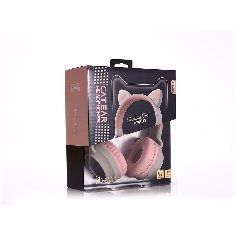 High-Grade headset Cat Ear Noise Cancelling Headphone Bluetooth 5.0 Kids Headset TF Card 3.5mm Plug With Mic Wireless Headphones: Gray WIth Box