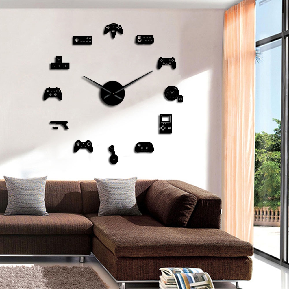 Game Controller Video DIY Giant Wall Clock Game Joysticks Stickers Gamer Wall Art Video Gaming Signs Boy Bedroom Game Room Decor