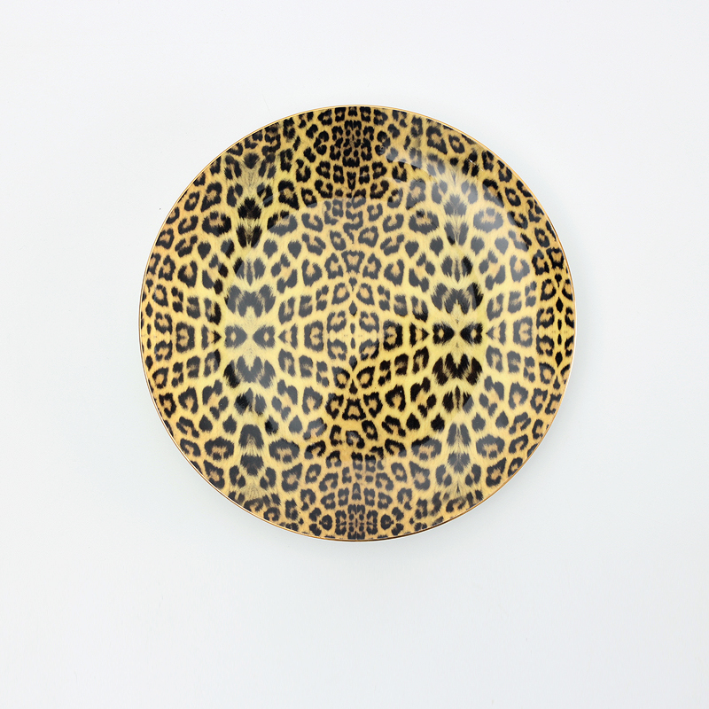 Porzellan Kaffee Tasse und Kaffee Tasse Erzähler einstellen Knochen China Geschirr Getränk Leopard drucken Luxus Steak Geschirr: Platte 8 Zoll