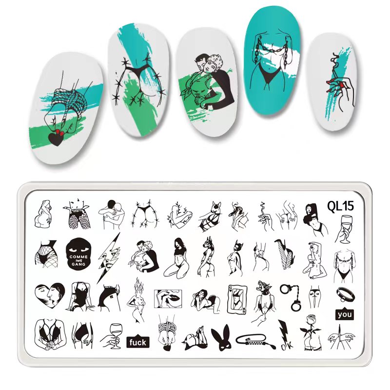 1 Uds. Placas de estampado de uñas de serpiente, plantillas rectangulares, placa de imagen de sello para decoración de uñas, herramientas de impresión de uñas de acero inoxidable para manicura: Rosa salmón