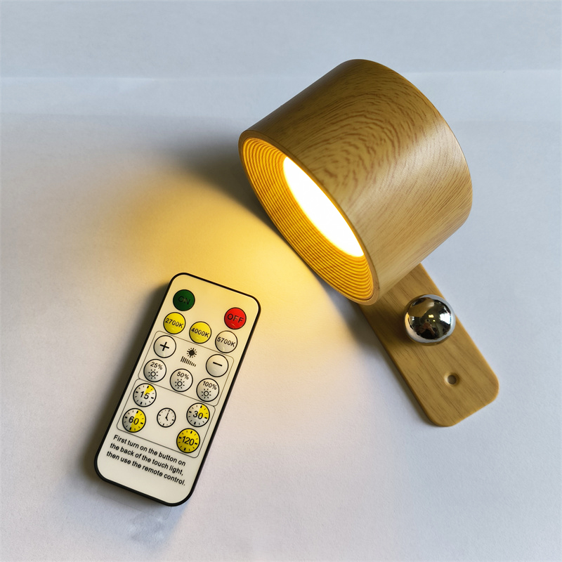 Usb genopladelig led-væglampe med touch- og fjernbetjening, trådløs vægmonteret væglampe til soveværelse, læselampe: Brun