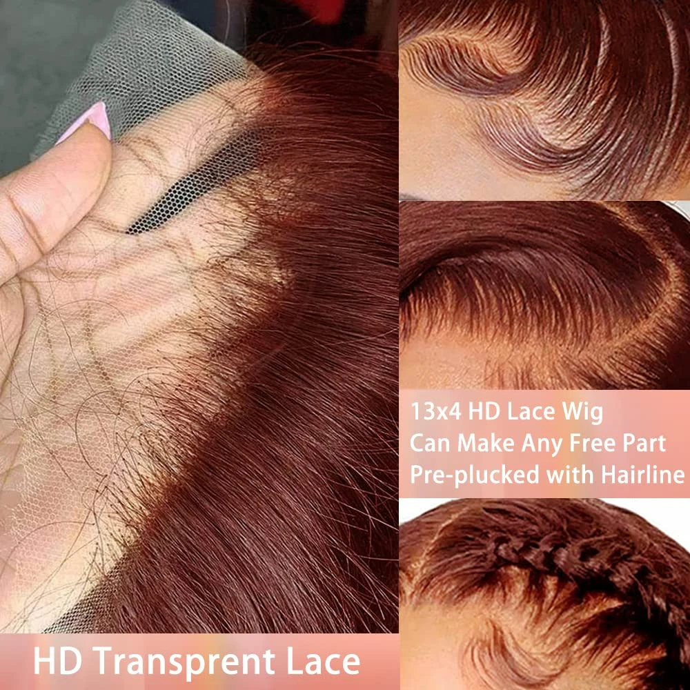 Pelucas delanteras de encaje con corte en capas de color rojo cobrizo, peluca Frontal de encaje recto marrón rojizo, pelucas sin pegamento en capas, corte de pelo sintético de mariposa