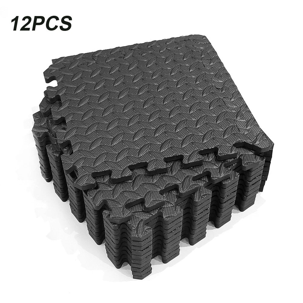 12 pièces EVA mousse épaissie carreaux équipement de Fitness exercice tapis de sol maison gymnastique protection anti-dérapant verrouillage entraînement Portable: Black