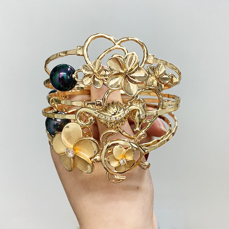 Sayhello Diameter 6-10 CM Hawaii Samoa Marshall Polynesian Pohnpei Chuuk Tonga Glass Pearl Flower Man Woman Bracelet Bangle