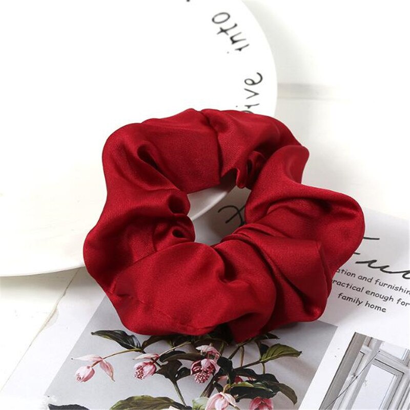 Chouchous en Satin pour femmes, 1 pièce, bandes élastiques pour cheveux, couvre-chef pour filles, couleur vive, accessoires de cravate pour cheveux: Red