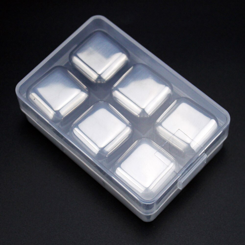 Cubos de hielo de acero inoxidable piedras de whisky piedras de enfriamiento reutilizables rocas para bebida vino cerveza mantener su bebida fría más tiempo: Square 6 pcs