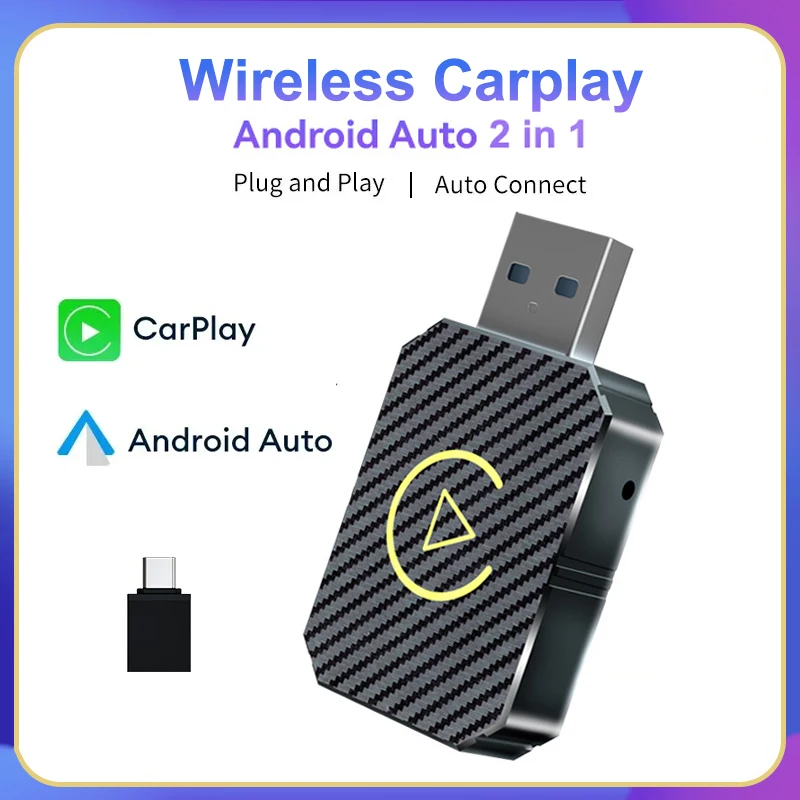 2 in 1 trådlös carplay-adapter och android mini-auto trådlös adapter , 5 ghz wifi typ-c/usb plug & play carplay trådlös adapter
