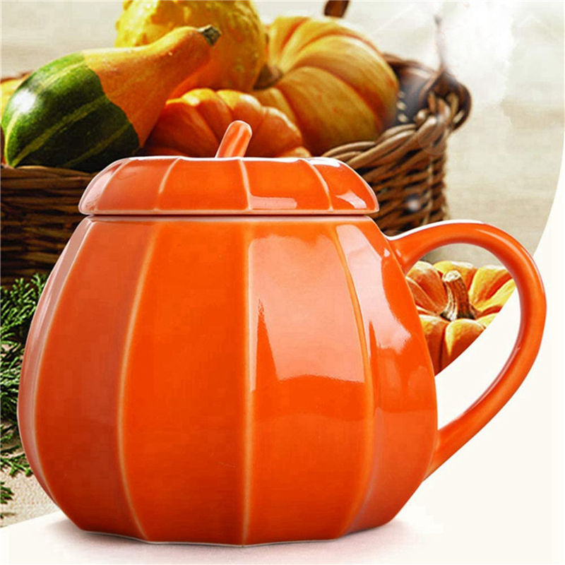 ABUN-2X Mug Pumpkin Mug With Lid - Decorations Ornament Coffee Mugs Big Cute Fall Cups Teacup - Birthday Idea