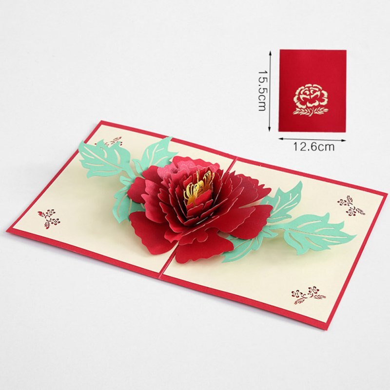 Rose Card-3D - Greeting Card Romantic Red Flower Handmade Card Valentine\'s Day Card Wedding Anniversary: H