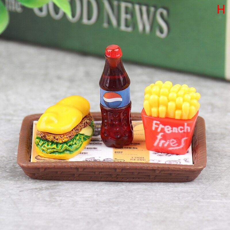 Dollhouse Trays Plates Mini Hamburg Food Dishes Kitchen Tableware Decor Toy for children Girls For Dollhouse Accessories: H