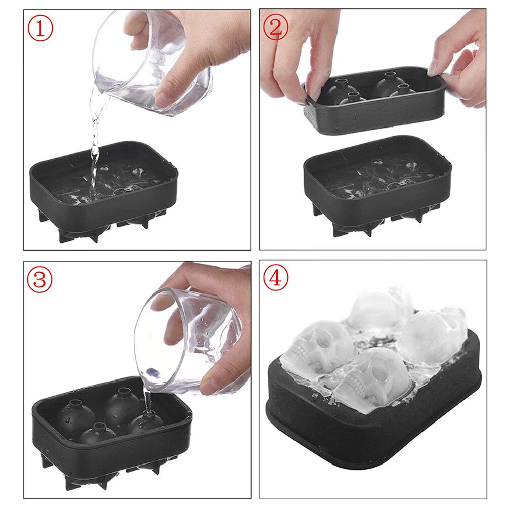 DIY Molds for Bars Silicone Skull Ice Cube Four-in-one Silicone Skull Ice Cube Mold Whiskey Ice Cream 3D Ice Maker