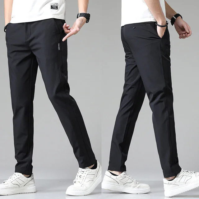 Spring Summer Ultra-thin Men's Stretch Slim Straight Casual Pants Breathable Golf Sports Trousers: 36 / black