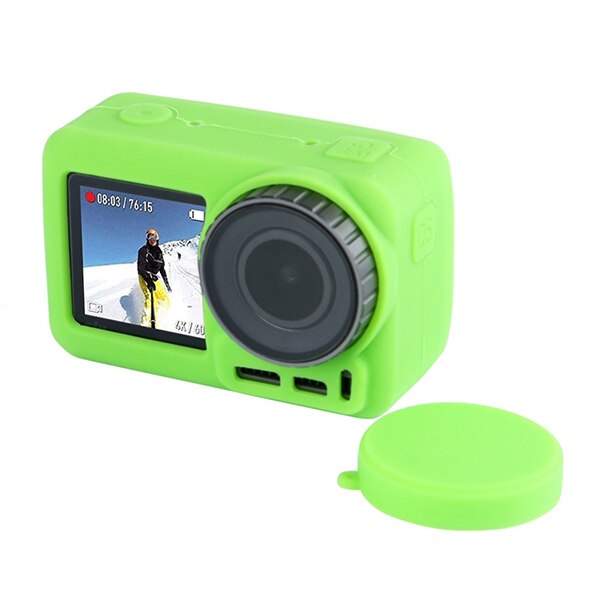 PULUZ-funda protectora de silicona con lente para DJI Osmo Action, funda suave: Green