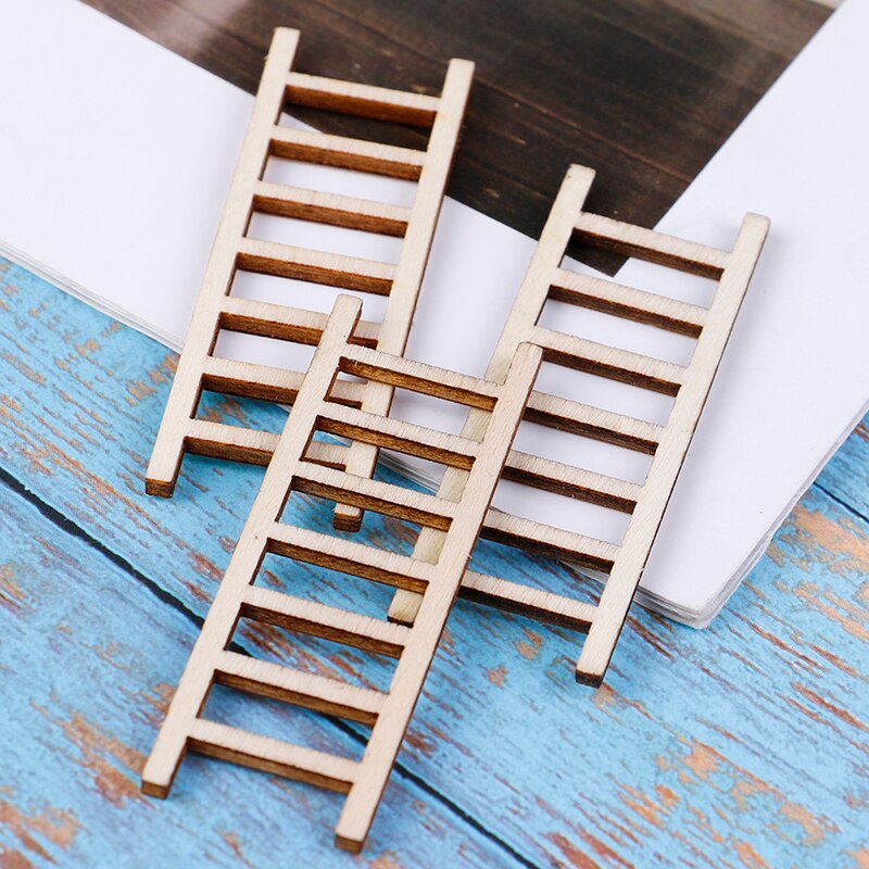 3 PCS/lot 1:12 Dollhouse Miniature Fairy Garden Decor Dollhouse Miniature Wood Step Ladder Furniture Tools