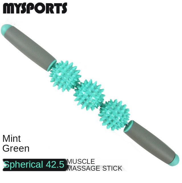 Yoga massage stick roller muscle relaxation shaft spiked club massage roller rolling leg stick fitness stick fascia Rod: 3 balls Green