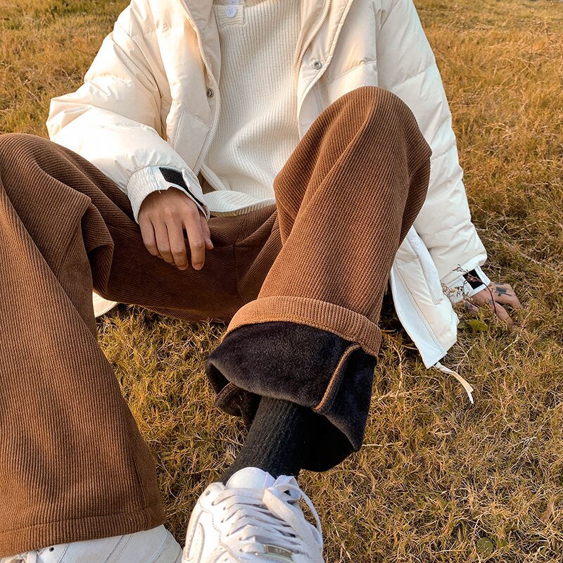 Pantalon décontracté en velours côtelé pour homme, vêtement ample, Tube droit, pour passer la serpillière de sol, en peluche, nouvelle , blanc, marron, pour loisirs, hiver