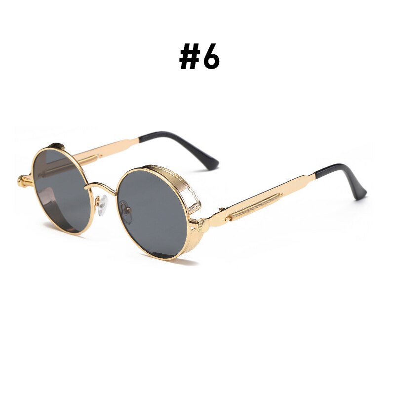 VIVIBEE Vintage Steampunk Red Sunglasses Men Round Punk Alloy Metal Retro Sun Glasses Women Goggles Gothic Style Shades: WHITE