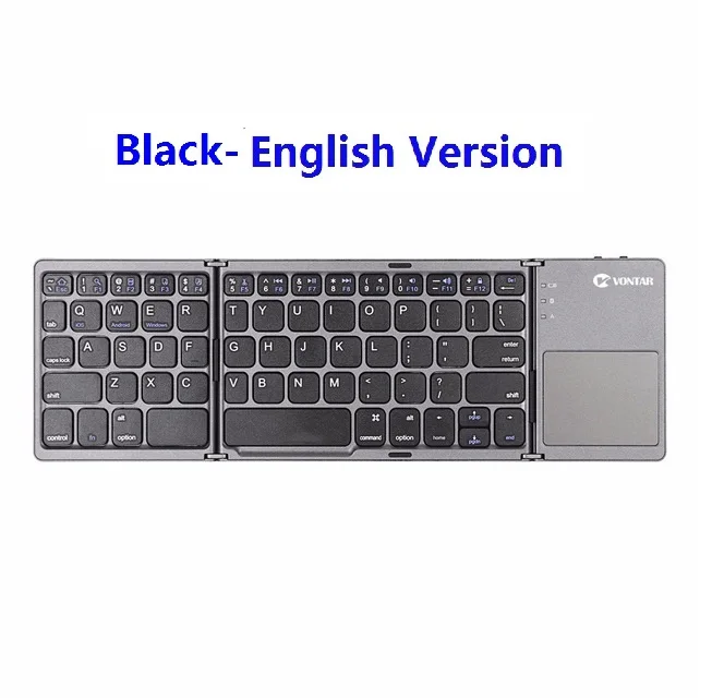 Portable Folding BT Russian English Spanish Keyboard Wireless Rechargeable Foldable Touchpad for IOS Android Windows ipad Tablet: Navy Blue