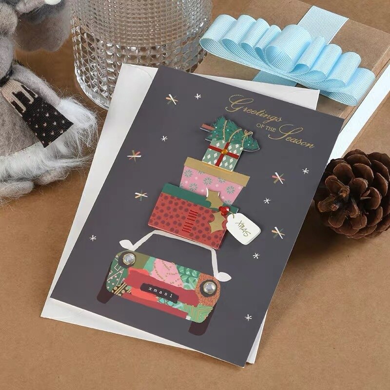 Vintage kraftpapier Hollow out Kerst bericht met envelop Kerstmis Nieuwjaar zegen groet dank card c: 07 style