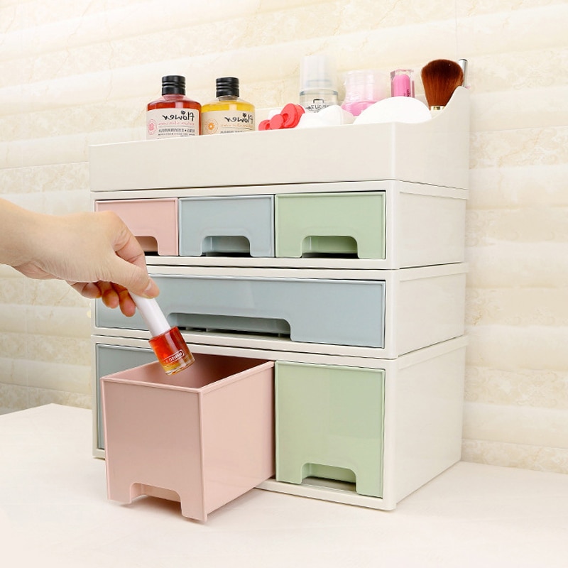 Gør det selv kombinerbar opbevaringsboks multifunktion plast kosmetiske smykker skrivebordsskuffe diverse sortering pladsbesparende organiser