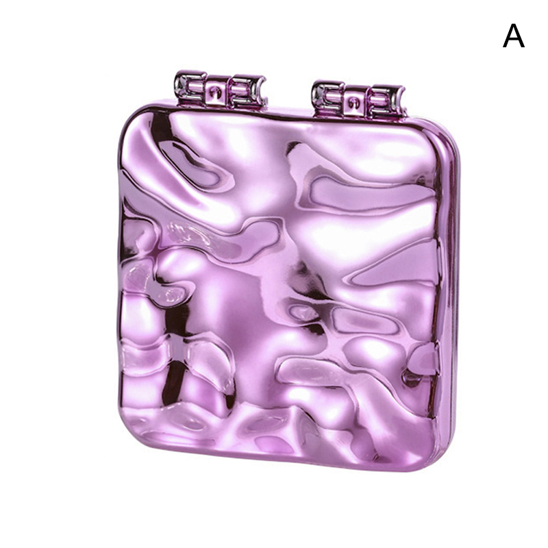 Mini Square Makeup Mirror Portable Hand Mirror Small Double-sided Miroir Folding Compact Clamshell Simplicity Mirror Beauty: Brown