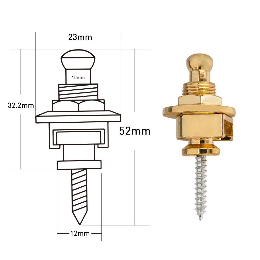 2Pcs Gitaarband Sloten Quick Release Gitaarband Sloten Knop Premium Security Locks Strap Retainer Systeem: Gold