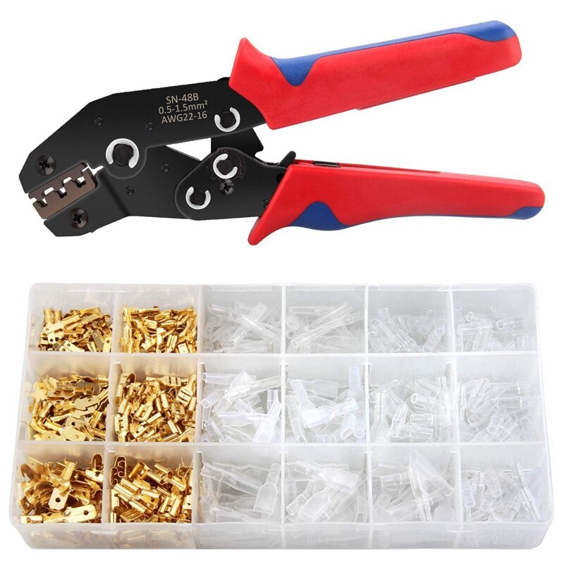 1set Terminals Crimping Tool Kit Spade Connectors Crimper & 140PCS Copper Wire Ring Terminal Lug SC Battery