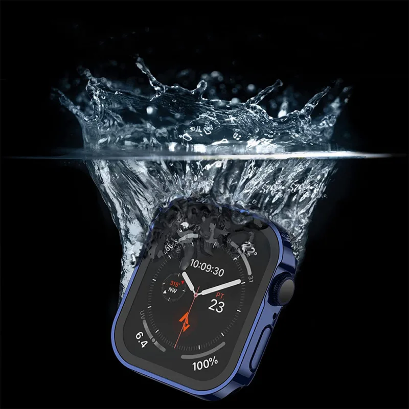 Glas + wasserdichtes Gehäbenutzen für Apfel Uhr 7, 8, 9, 45 mm, 41 mm, Displayschutzfolie, harter PC-Stoßfänger für iWatch Serie 6, 5, 4 SE 40 mm, 44 mm Abdeckung