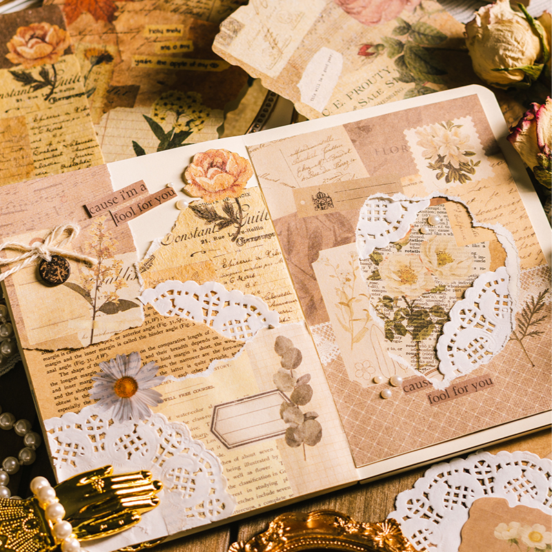 20Pcs Vintage Leaf Lady Letter Craft Paper Junk Journal Ephemera Flower Butterfly Lace Diary Scrapbooking Material Paper Packs