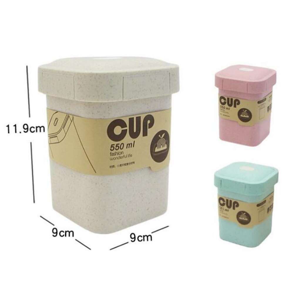 550ml Wheat Straw Square Breakfast Porridge Sealed Soup Cup Container Lunch Box Portable Wheat Straw Lovely Shape Sealed Cup Box