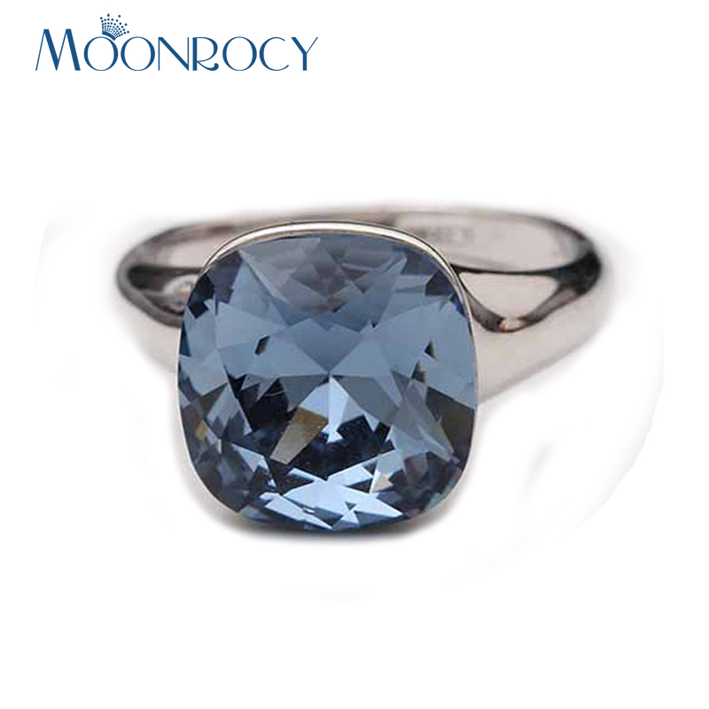 MOONROCY Silver Color Austrian Square Purple Crystal Wedding Engagement Ring for Women