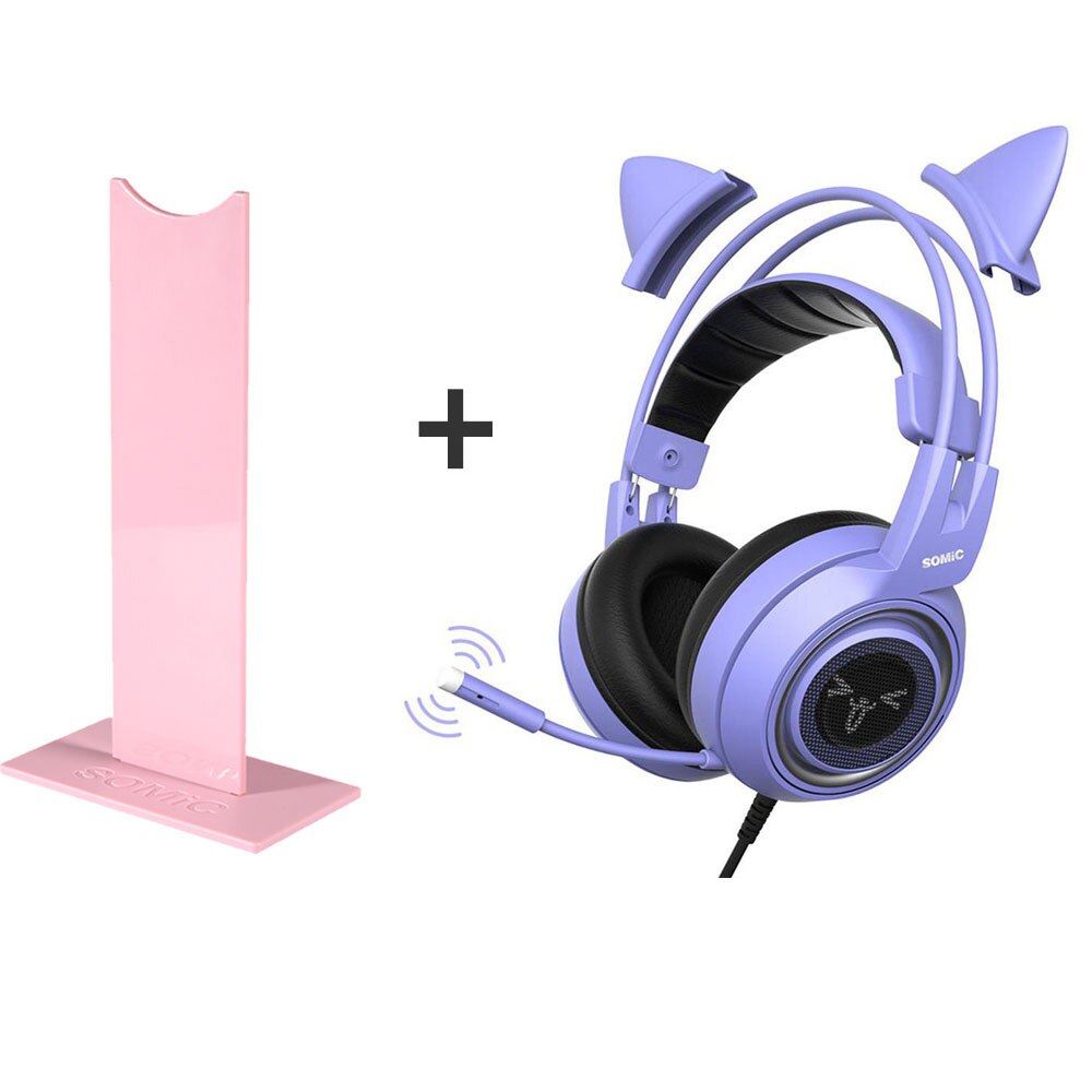 SOMIC Katze Ohr Kopfhörer 3,5 MM Spielen Headset mit Mic Lärm die Ermäßigung Stereo für PS4 PC Telefon Abnehmbare Frauen g951S Lila: s Violett mit StandP