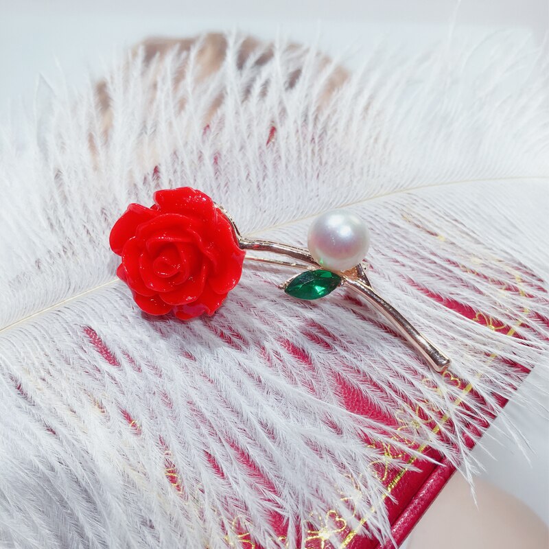 SHDIYAYUN, broche de perlas de , broche de flor rosa para mujeres, broche rojo Vermilion, Pins, joyería de perlas naturales de agua dulce