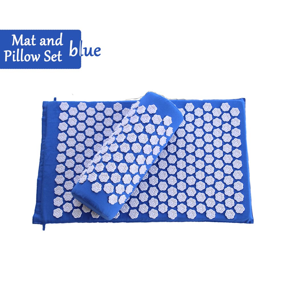 Lager Yoga Acupressure Mat and Pillow Set, with Bag,Non Slip ,Back and Neck Pain Relief and Muscle Relaxation Massage Cushion: BLUE  Set(2pcs)